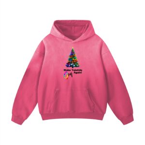 Make Christmas Gay Again pink fade hoodie with rainbow Christmas tree and black text