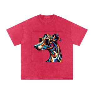 Rainbow Greyhound T-Shirt design on a red t-shirt