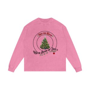 Toke the Halls 420 light long sleeve shirt with cannabis Christmas tree on soft pink background