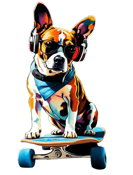 DOg on a skateboard hubbub tees
