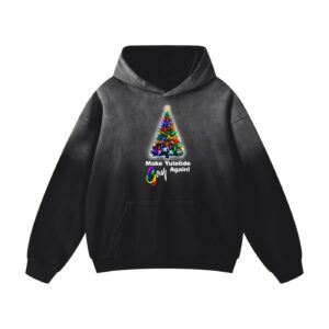 Make Christmas Gay Again Hoodie with rainbow Christmas tree on black background